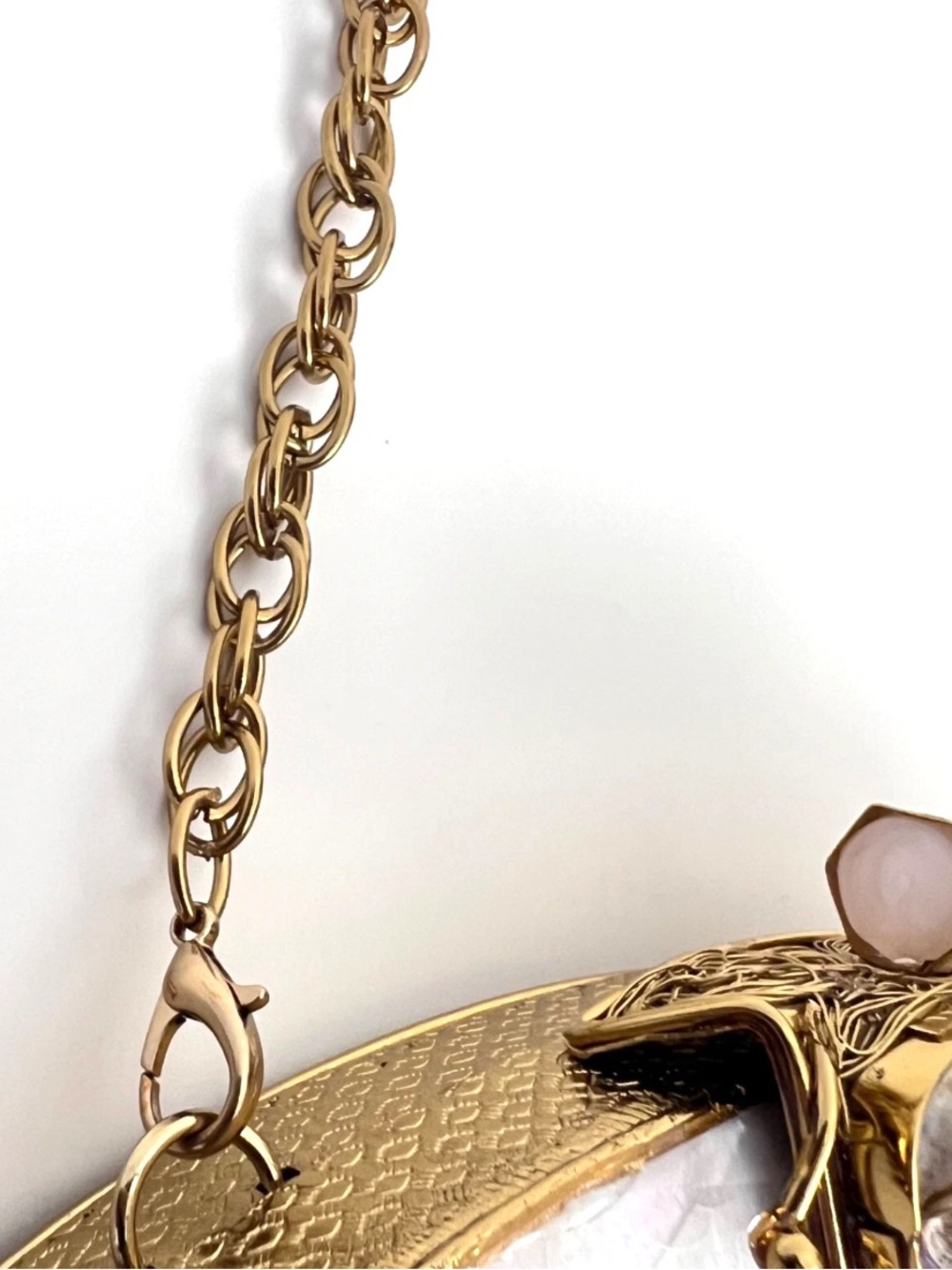 Ramla La Perle Gemstone Clutch Bag Mother of Pearl Handmade Gold White NEW - Picture 6 of 11